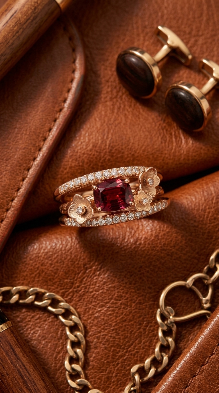 Bague « Hortensia Rubis » — Or rose