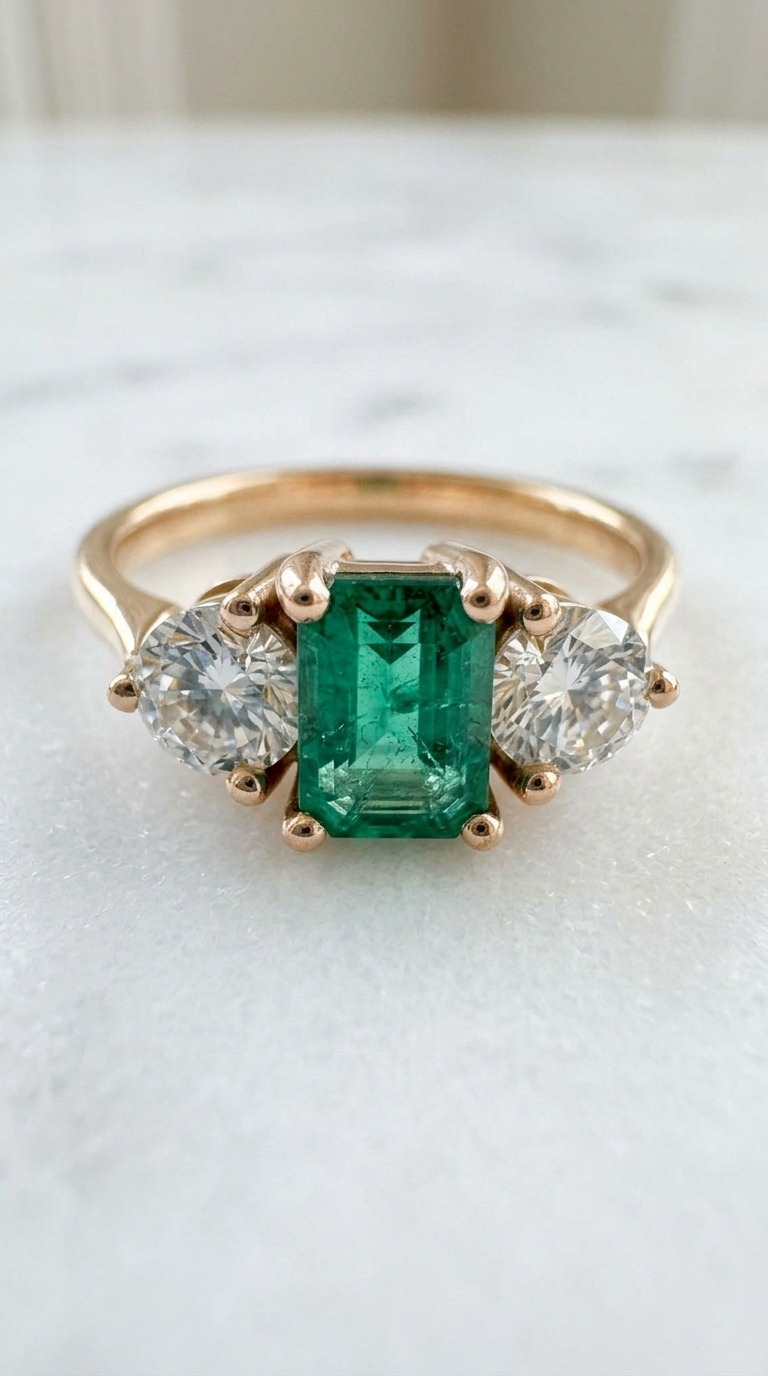 Bague « Éclat d'Émeraude » — Macro